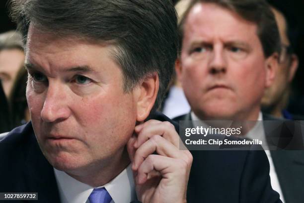 Supreme Court nominee Judge Brett Kavanaugh testifies during the third day of his confirmation hearing before the Senate Judiciary Committee as White...