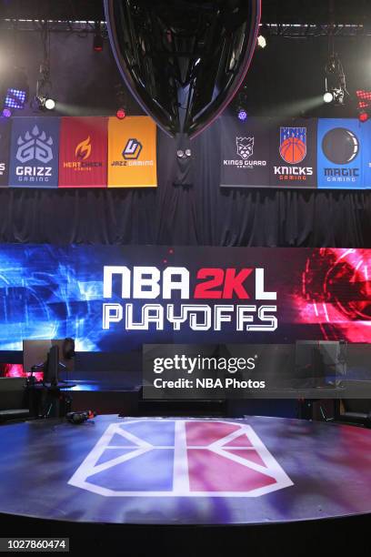 Banner is displayed after the game as the 76ers Gaming Club takes on Heat Check Gaming during the Semifinals of the NBA 2K League Playoffs on August...