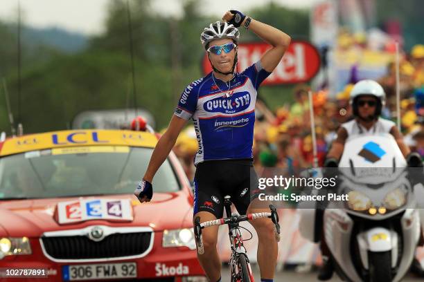 France's Sylvain Chavanel with team Quick Step wins the 165.5km stage seven of the Tour de France July 10, 2010 in Station Des Rousses, France. The...