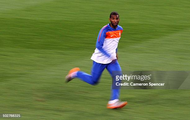 Ryan Babel of the Netherlands in action during a Netherlands training session, ahead of the 2010 FIFA World Cup Final, at Soccer City Stadium on July...