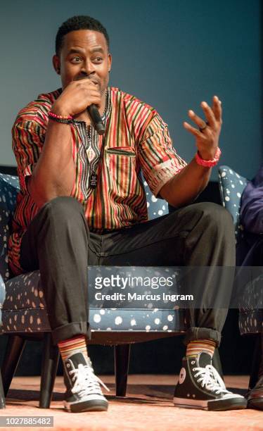 Actor Lamman Rucker speaks on stage during the "Greenleaf" season 3 premiere Q&A session at SCADShow on August 28, 2018 in Atlanta, Georgia.