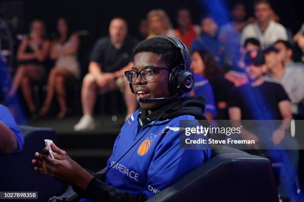 Of Knicks Gaming stares on during the game against Cavs Legion Gaming Club during the Semifinals of the NBA 2K League Playoffs on August 18, 2018 at...