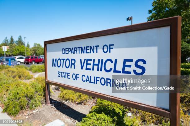 Sign at the California Department of Motor Vehicles office in Plesanton, California, August 28, 2018.