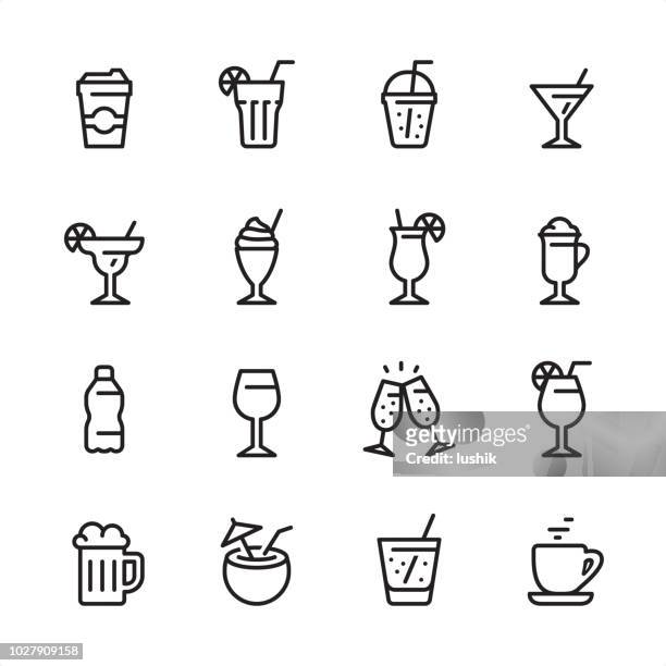 ilustrações, clipart, desenhos animados e ícones de e o álcool da bebida - conjunto de ícones de contorno - gin tónico