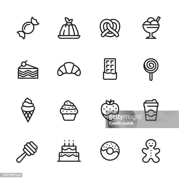 illustrazioni stock, clip art, cartoni animati e icone di tendenza di sweet food - set di icone del contorno - gelatin dessert