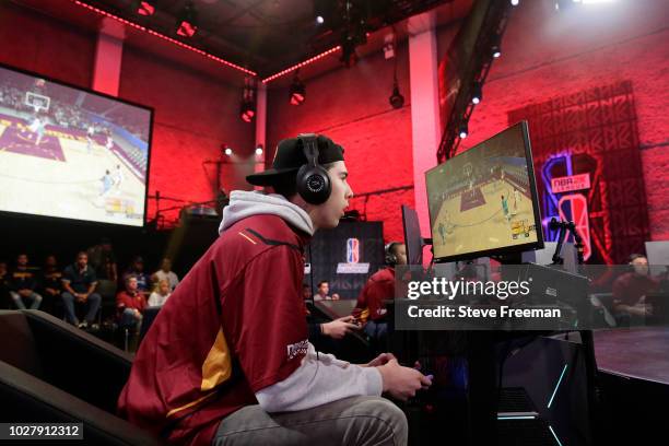 Hood of Cavs Legion Gaming Club stares on during the game against Knicks Gaming during the Semifinals of the NBA 2K League Playoffs on August 18,...