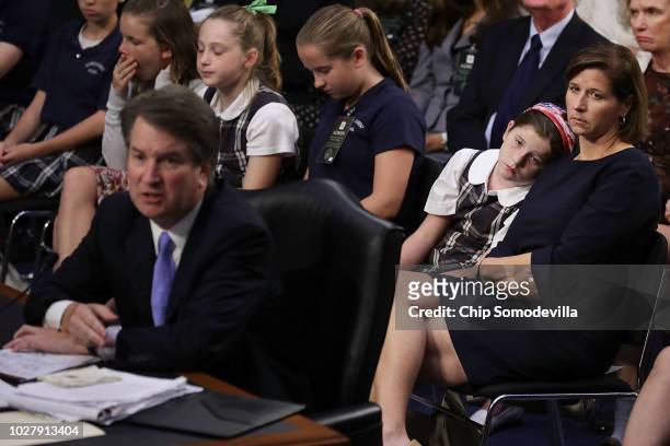 Supreme Court nominee Judge Brett Kavanaugh's family, wife Ashley Kavanaugh and daughters Lisa and Margaret Kavanaugh, attend the third day of his...