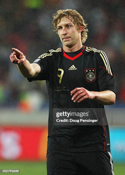 Stefan Kiessling of Germany gestures during the 2010 FIFA World Cup South Africa Third Place Play-off match between Uruguay and Germany at The Nelson...