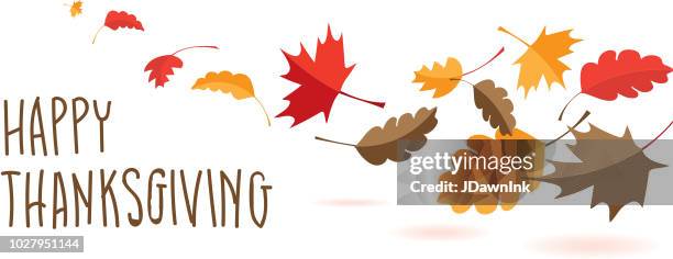 illustrations, cliparts, dessins animés et icônes de happy thanksgiving main lettré voeux design avec des feuilles d’automne - happy thanksgiving banner