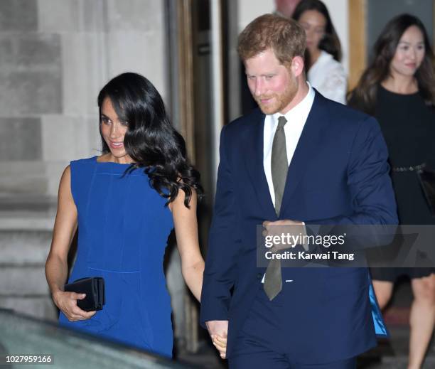 Meghan, Duchess of Sussex and Prince Harry, Duke of Sussex depart after attending the "100 Days To Peace" concert to commemorate the centenary of the...