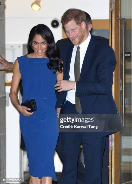 Meghan, Duchess of Sussex and Prince Harry, Duke of Sussex depart after attending the "100 Days To Peace" concert to commemorate the centenary of the...