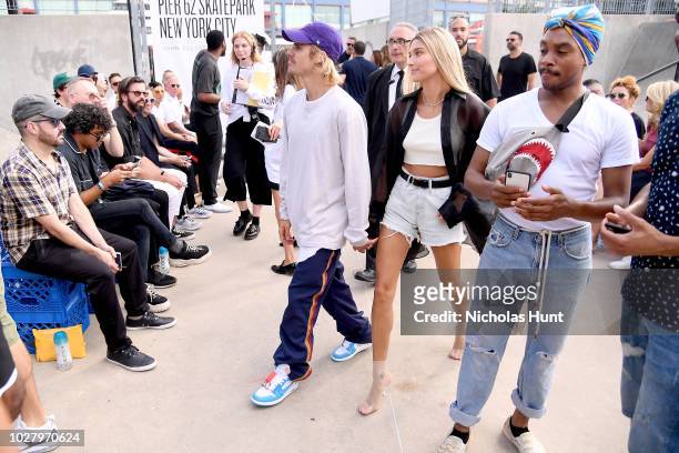 Justin Bieber and Hailey Baldwin attend the John Elliott front row during New York Fashion Week: The Shows on September 6, 2018 in New York City.