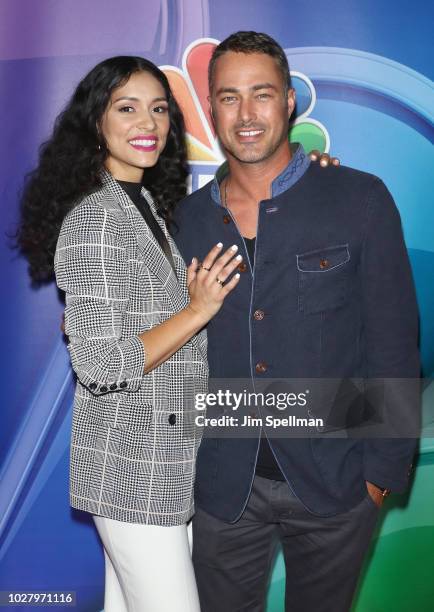 Actors Miranda Rae Mayo and Taylor Kinney attend the NBC Fall New York Junket at Four Seasons Hotel New York on September 6, 2018 in New York City.