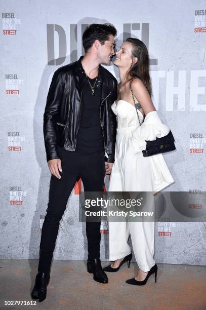 Francisco Lachowski and Jessiann Gravel Beland attend the Diesel Fragrance 'Only the Brave Street' Launch Party at Palais De Tokyo on September 6,...