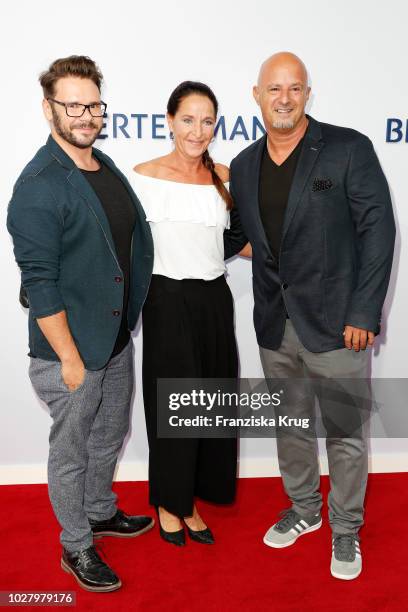 Thomas Drechsel, Nicole Steves and Detlef Steves attend the Bertelsmann Summer Party at Bertelsmann Repraesentanz on September 6, 2018 in Berlin,...