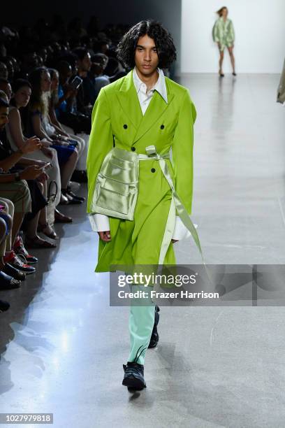 Model walks the runway for Matthew Adams Dolan during New York Fashion Week: The Shows at Gallery II at Spring Studios on September 6, 2018 in New...