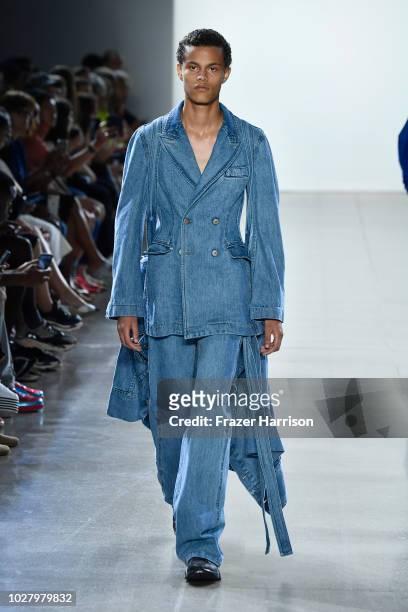 Model walks the runway for Matthew Adams Dolan during New York Fashion Week: The Shows at Gallery II at Spring Studios on September 6, 2018 in New...
