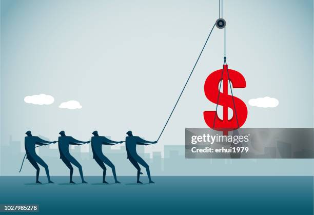 wealth - pulling rope stock illustrations