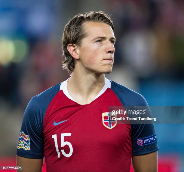 Sander Berge of Norway during the UEFA Nations League C group three match between Norway and Cyprus at Ullevaal Stadion on September 6, 2018 in Oslo,...