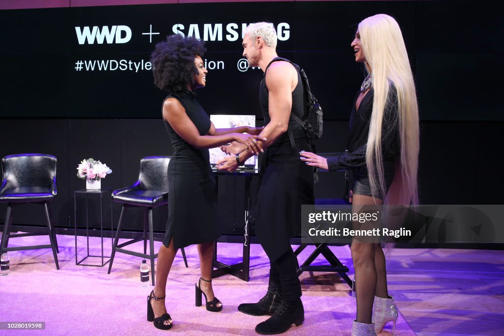 Ashley Rudder and David and Phillipe Blond of The Blonds greet each ...