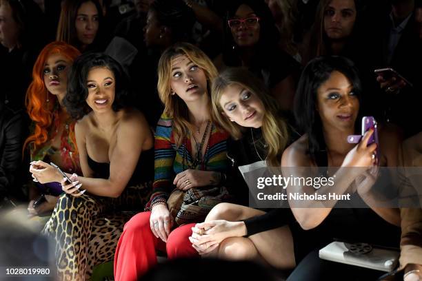 Hennessy Carolina, Cardi B, Paris Jackson, Gigi Hadid and Tiffany Haddish attend the Jeremy Scott front row during New York Fashion Week: The Shows...