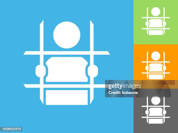 criminal behind bars flat icon on blue background - prisoner orange stock illustrations