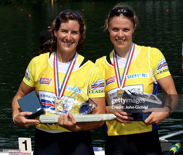 Katherine Grainger and Anna Watkins of Great Britain celebrate after winning gold in the Women's Double Sculls Final during the FISA Rowing World Cup...