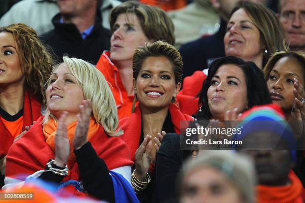 Sylvie Van der Vaart, wife of Rafael Van der Vaart of the Netherlands enjoys the atmosphere ahead of the 2010 FIFA World Cup South Africa Final match...