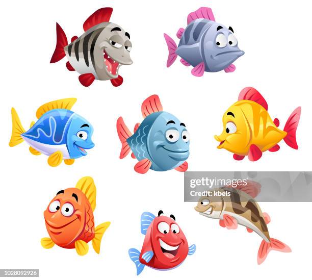 ilustraciones, imágenes clip art, dibujos animados e iconos de stock de linda pescado - pescado y mariscos