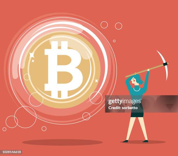bitcoin bubbles - businesswoman - bitcoin bubble stock illustrations