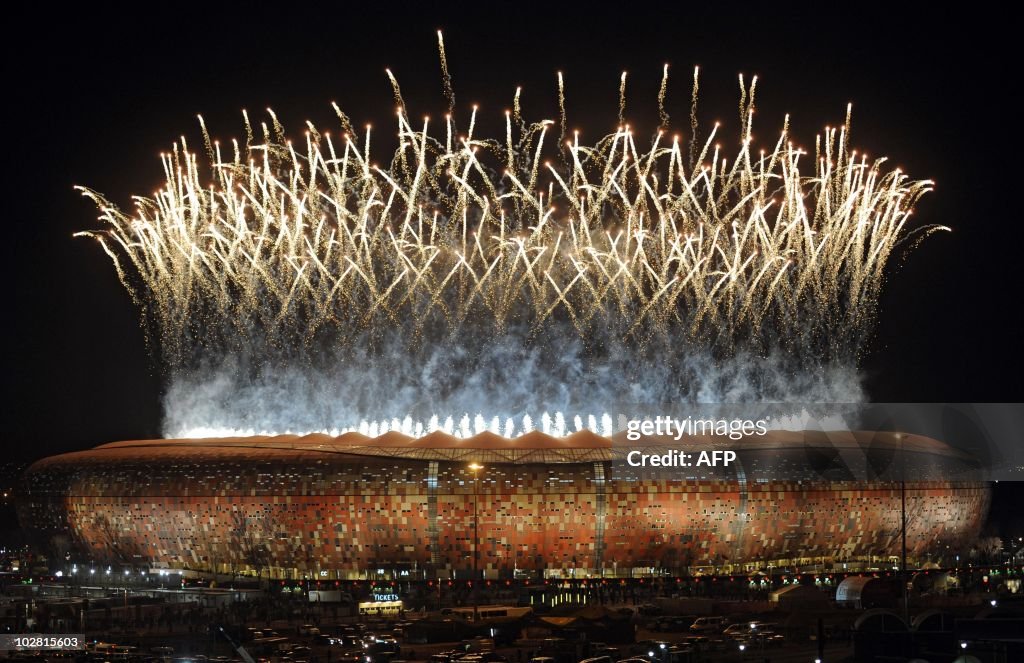 Fireworks light up the sky over Soccer C