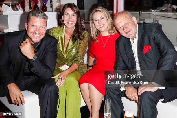 Hardy Krueger jr., wife Alice Roessler, Maren Muntenbeck and husband Leonard Lansink attend the Bertelsmann Summer Party at Bertelsmann Repraesentanz...