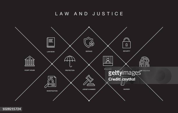 law and justice line icons - legal defense stock illustrations