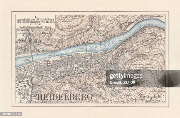 bildbanksillustrationer, clip art samt tecknat material och ikoner med historiska stadskarta över heidelberg, baden-württemberg, tyskland, litografi, publicerad 1897 - heidelberg tyskland