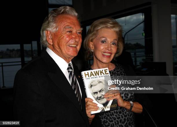 Former Australian Prime Minister Bob Hawke and Blanche d'Alpuget, author and wife of former Australian Prime Minister Bob Hawke pose during the...