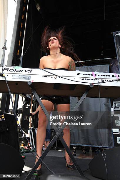 Keyboardist Alana Potocnik of Winds of Plague performs at the 2010 Rockstar Energy Drink Mayhem Festival at San Manuel Amphitheater on July 10, 2010...