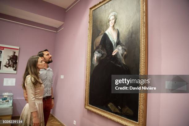 Prince Nicholas Of Romania and Princess Alina Of Romania visit the exhibition of Queen Marie of Romania on August 05, 2018 in Sinaia, Romania.