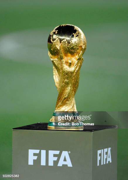 The FIFA World Cup trophy before the start of the 2010 FIFA World Cup Final between the Netherlands and Spain on July 11, 2010 in Johannesburg, South...