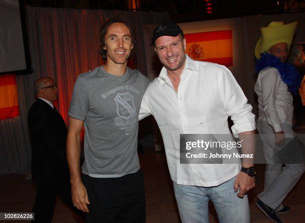 Player Steve Nash and restaurant owner Giuseppe Cipriani attend Cipriani, Wall Street after the 2010 World Cup Final between Spain and Netherlands on...