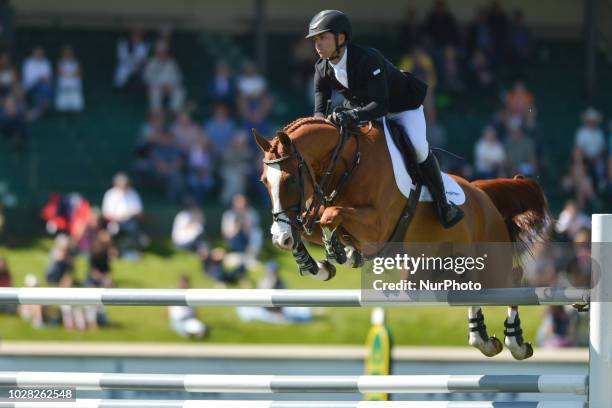 Kent Farrington of USA riding Creedance during the CANA Cup individual jumping equestrian event on the second day of the Spruce Meadows Masters CSIO...