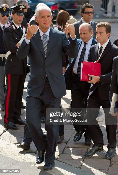 Lombardy Region President Roberto Formigoni arrives for the opening session of the Med Forum 2010 on July 12, 2010 in Milan, Italy. The Milano Med...