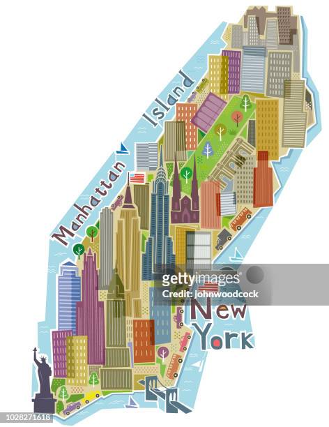 handgezeichnete abbildung von new york - lower manhattan stock-grafiken, -clipart, -cartoons und -symbole