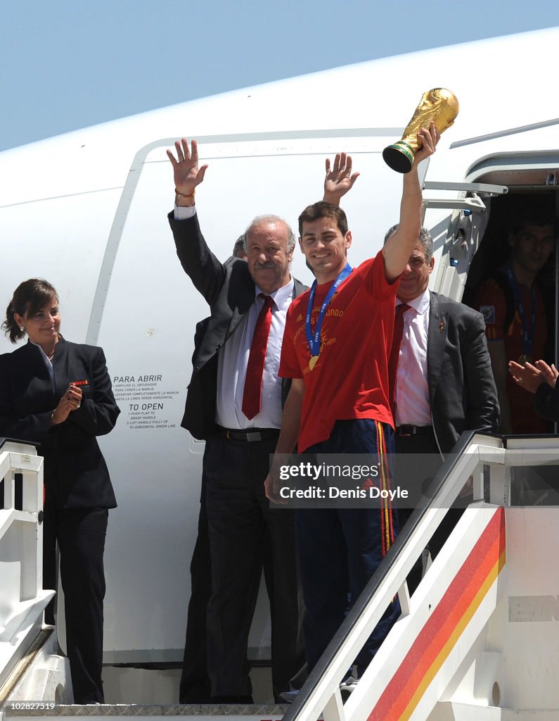 Spanish Football Team Arrives at Barajas Airport