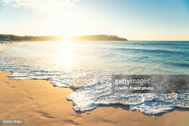 beautiful sunrise seascape in bondi beach at sydney, australia. - soleggiato foto e immagini stock
