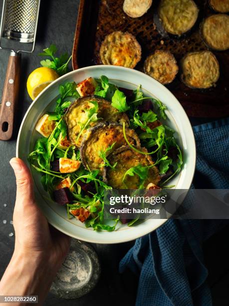 healthy vegetarian bowl - grilled halloumi stock pictures, royalty-free photos & images