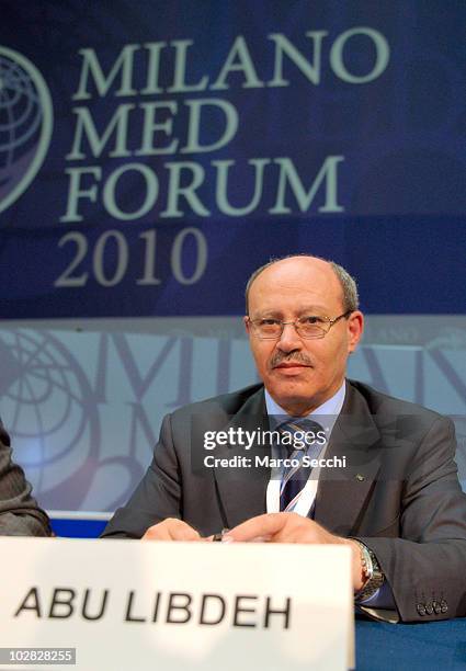 Palestinian Minister of Economy Hasan Abu Libdeh attends the Med Forum 2010 on July 12, 2010 in Milan, Italy. The Milano Med Forum is an economic and...