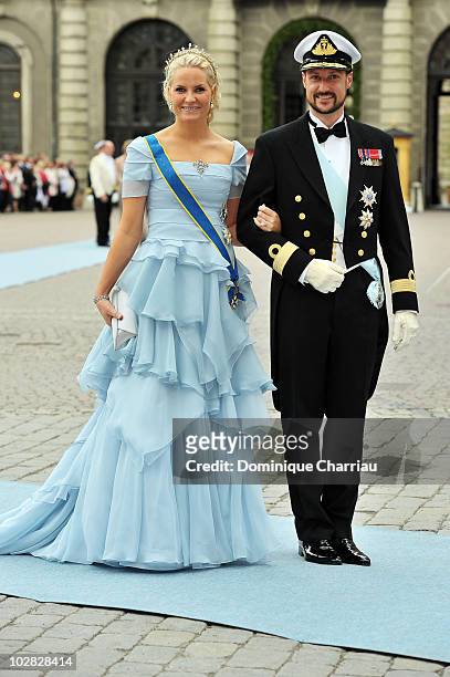 Crown Prince Haakon and Crown Princess Mette-Marit of Norway attend the wedding of Crown Princess Victoria of Sweden and Daniel Westling on June 19,...