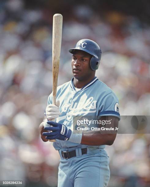 Bo Jackson,at bat for the Kansas City Royals during the Major League Baseball American League West game against the Oakland Athletics on 9 June 1990...
