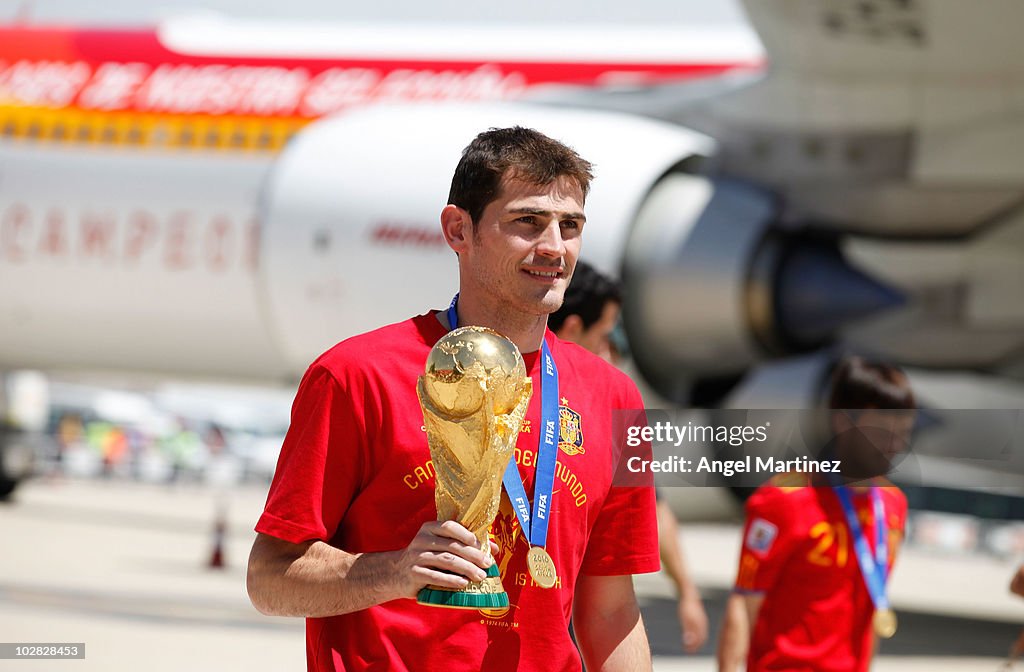 Spanish Football Team Arrives at Barajas Airport