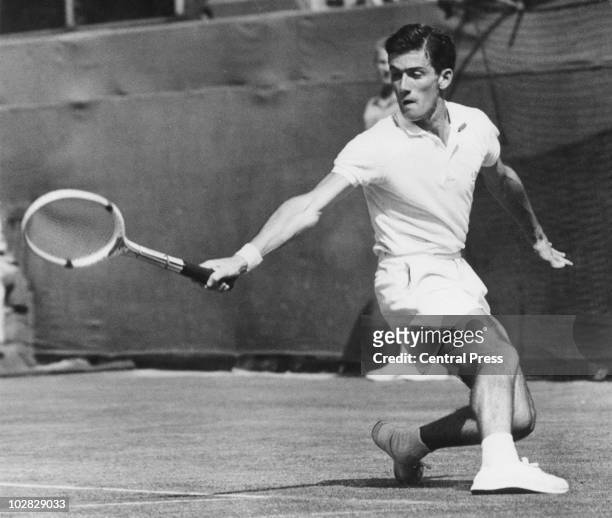 Australian tennis player Ken Rosewall competing in a Davis Cup match against the US in Adelaide, Australia, January 1957.